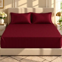 Elegant Burgundy Stripe Bedroom Ensemble