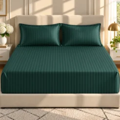 Elegant Teal Striped Bedroom Retreat