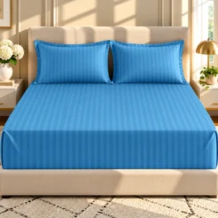 Sunlit Blue Striped Bedroom