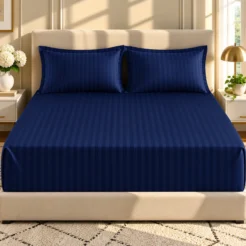 Sunlit Navy Striped Bedroom Retreat