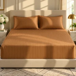Warm Striped Bedding Bedroom Retreat