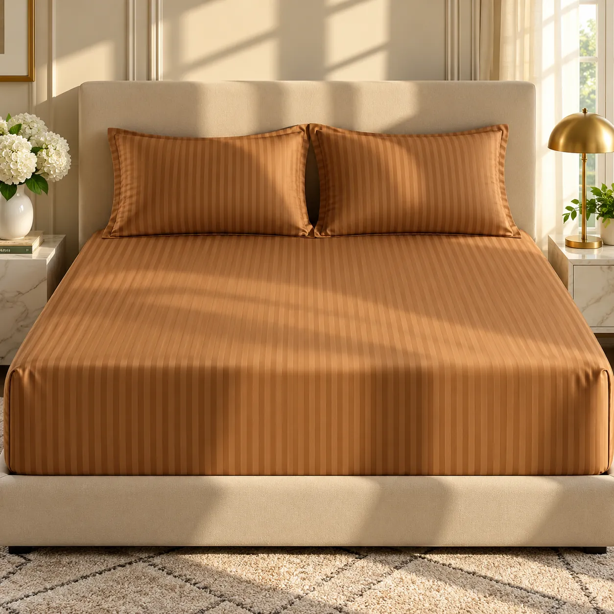 Warm Striped Bedding Bedroom Retreat