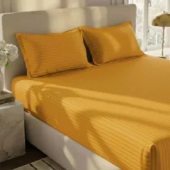 Luxury Stripe Fitted Bedsheet - Mustard