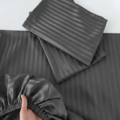 Buy Gray Stripes Fitted Bed sheet Online In Pakistan
