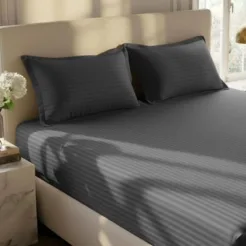 Buy Gray Stripes Fitted Bed sheet Online In Pakistan