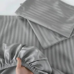 Buy Soft Silver Grey Stripes Fitted Bed sheet In Pakistan