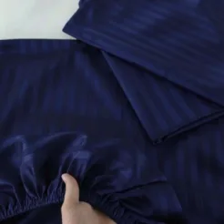 Buy Navy Blue Luxury Stripe Fitted Bedsheet In Pakistan