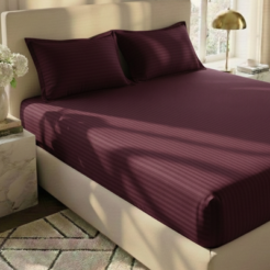 Stripe Fitted Bedsheet - Deep Maroon