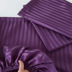 Buy Cotton Stripe Fitted Bedsheet Deep Purple