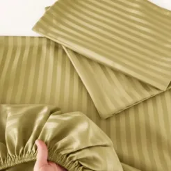 Buy Olive Striped King Size Fitted Bedsheet In Pakistan