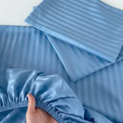 Sky Blue Stripes Fitted Bed sheet Online in Pakistan