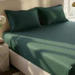 Striped Fitted Bedsheet Deep Teal Green