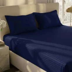 Buy Navy Blue Luxury Stripe Fitted Bedsheet In Pakistan