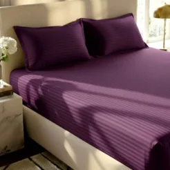 Buy Cotton Stripe Fitted Bedsheet Deep Purple