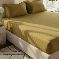 Buy Olive Striped King Size Fitted Bedsheet In Pakistan