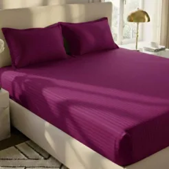 Luxury Stripe Fitted Bedsheet - Plum