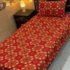 Orange Floral Single Bedsheet