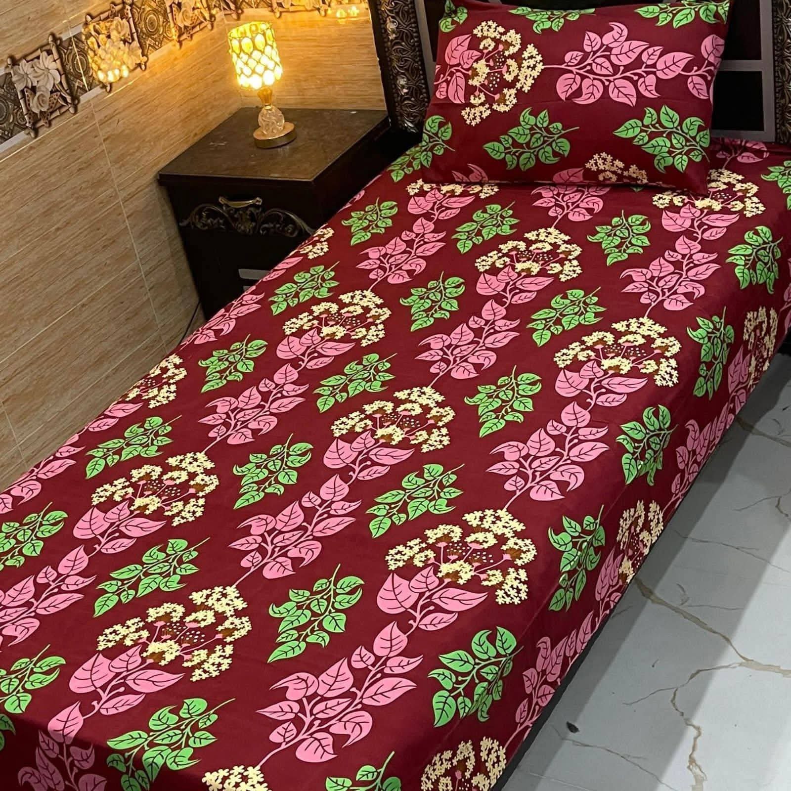 Red Green Floral Bedsheet