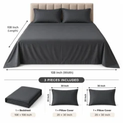 Charcoal Grey Plain Bedsheet Cotton
