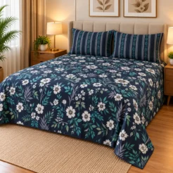 Alternative view of Luxury Navy Blue Floral Printed Bedsheet Design