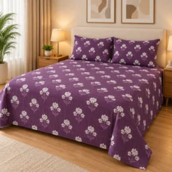 Alternative view of Luxury Purple White Motif Printed Bedsheet Design