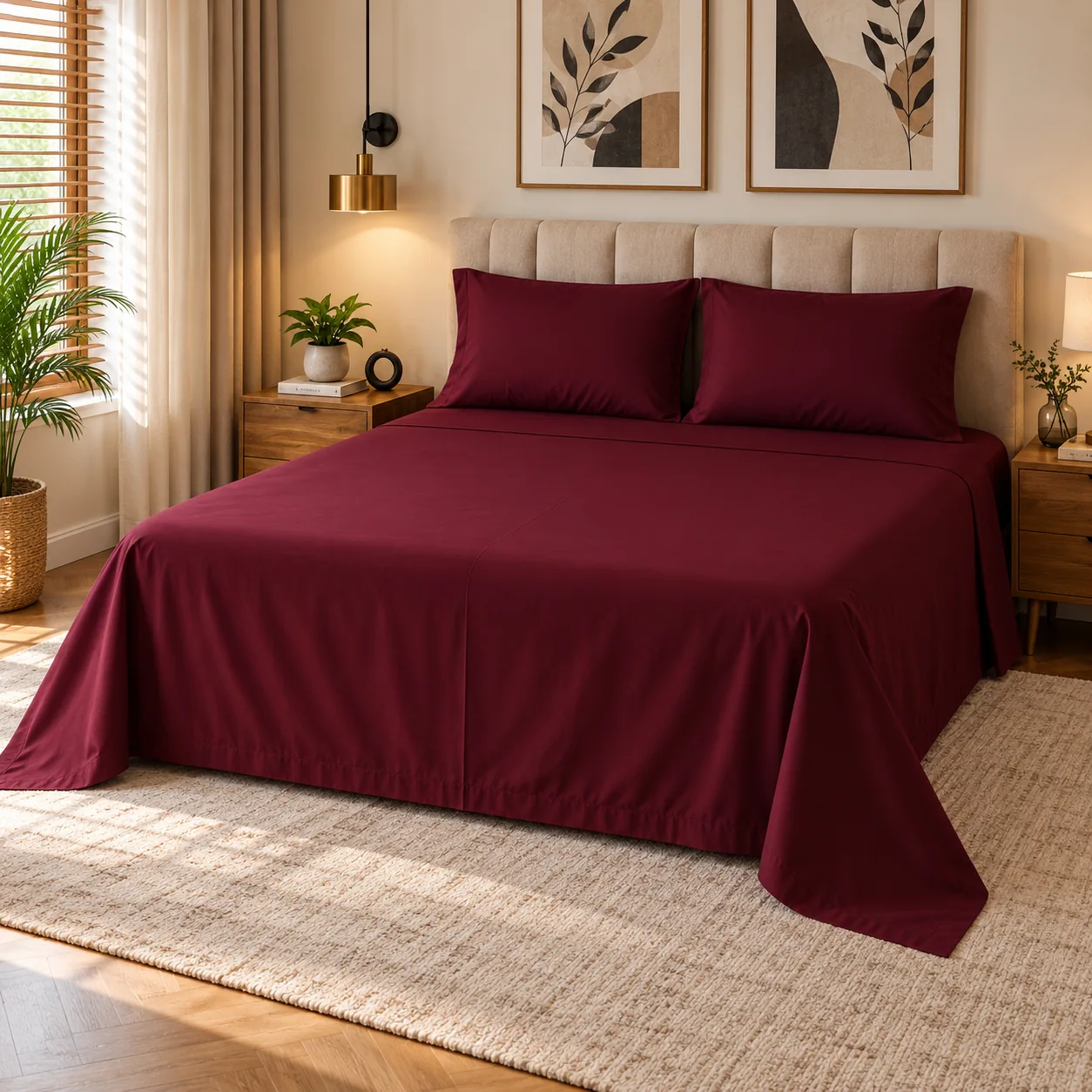 Burgundy Plain Bedsheet Cotton 2