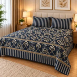 Alternative view of Luxury Navy Gold Ornamental Printed Bedsheet Design