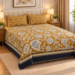 Alternative view of Luxury Mustard Ethnic Border Printed Bedsheet Design
