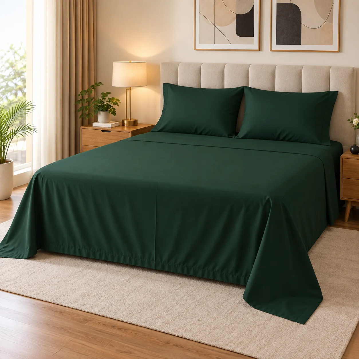 Bottle Green Plain Bedsheet Cotton 2
