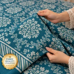 Teal Damask Fabric Quality Showcase