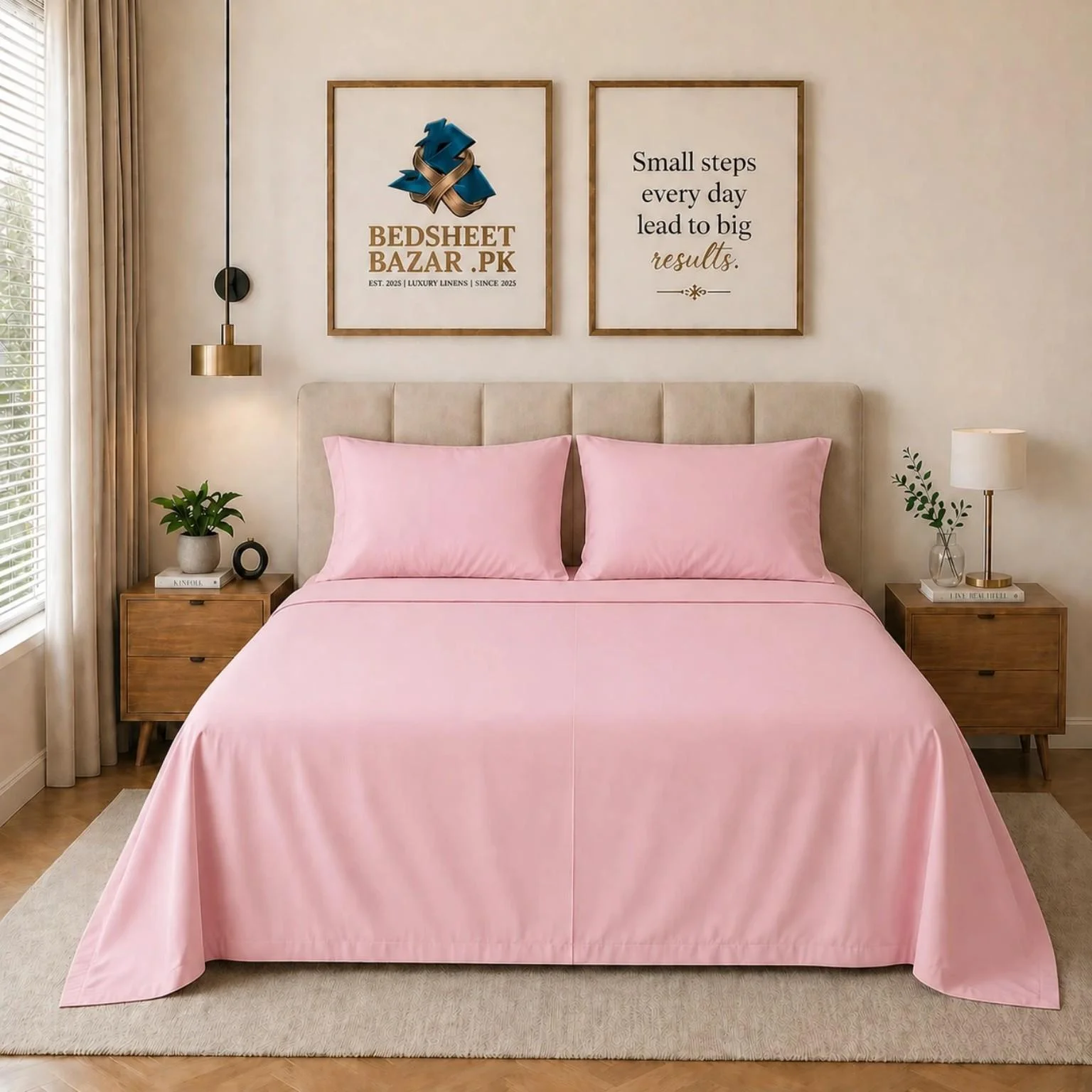 Baby Pink Plain Bedsheet Cotton