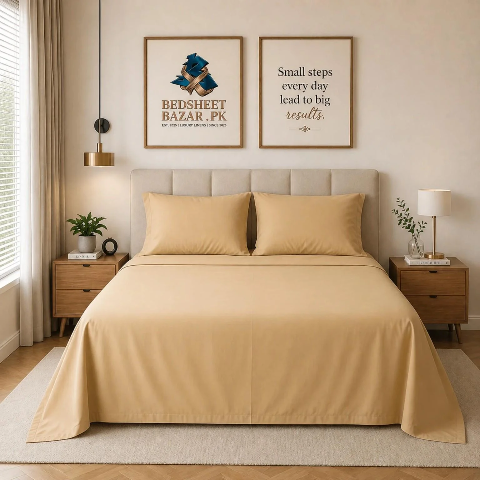 Beige Plain Bedsheet Cotton