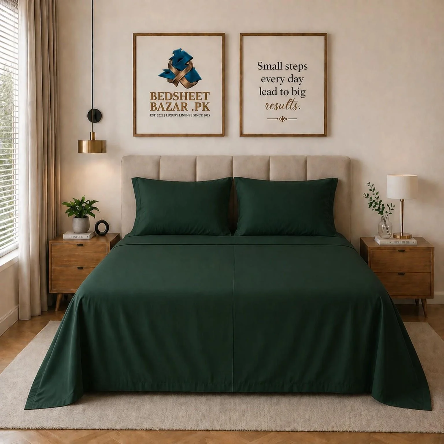 Bottle Green Plain Bedsheet Cotton