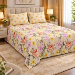 Alternative view of Multicolor Floral Printed King Size Bed Sheet Set (3 PCs)