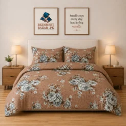 Luxury Brown Grey Floral Printed Bedsheet Design