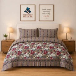 Luxury Brown Red Floral Printed Bedsheet Design