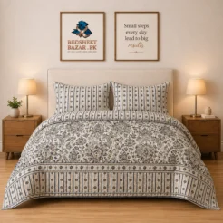 Luxury Cream Black Ethnic Printed Bedsheet Design