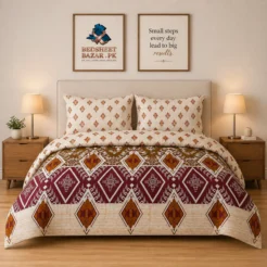 Luxury Cream Red Traditional Motif Printed Bedsheet Design