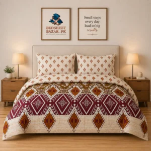 Luxury Cream Red Traditional Motif Printed Bedsheet Design