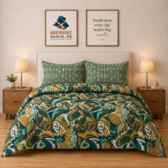 Luxury Green Multicolor Tropical Printed Bedsheet Design