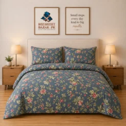 Luxury Grey Floral Pattern Printed Bedsheet Design
