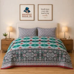 Luxury Grey Green Tribal Printed Bedsheet Design