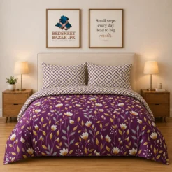 Luxury Magenta Floral Vine Printed Bedsheet Design