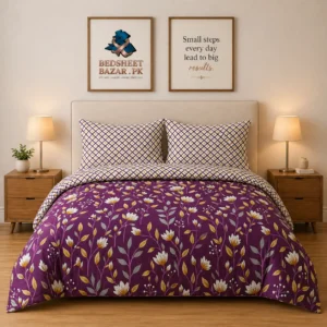 Luxury Magenta Floral Vine Printed Bedsheet Design