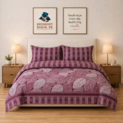 Luxury Maroon Leaf Pattern Printed Bedsheet Design