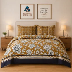 Luxury Mustard Ethnic Border Printed Bedsheet Design