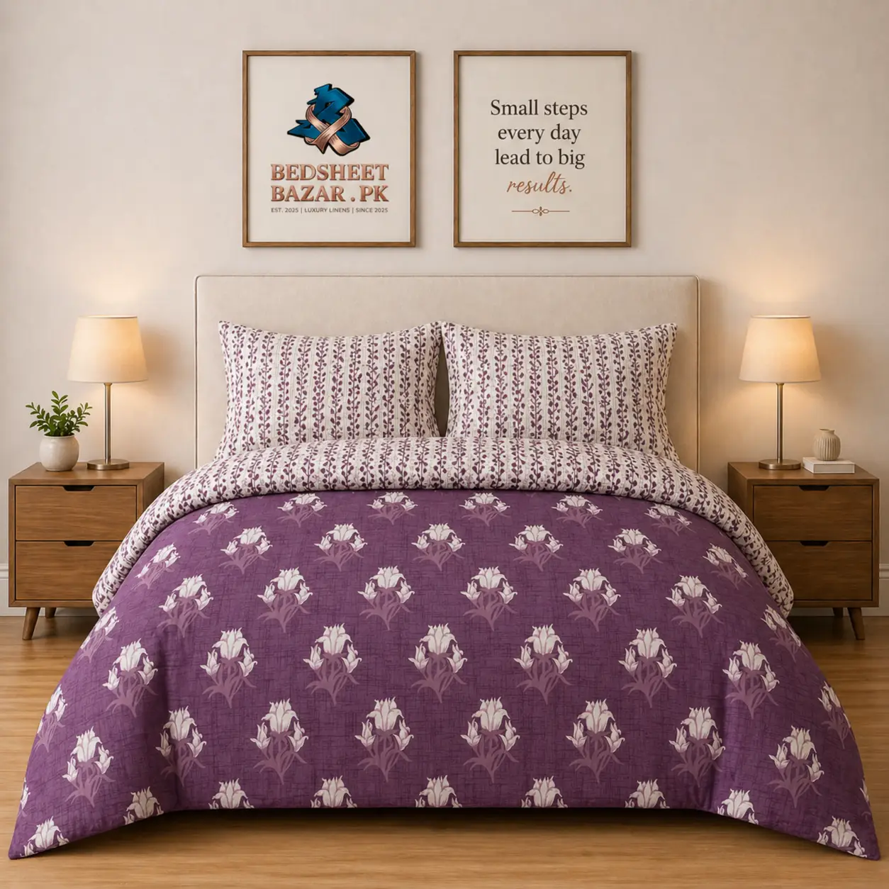 Luxury Purple Ethnic Motif Printed Bedsheet Design
