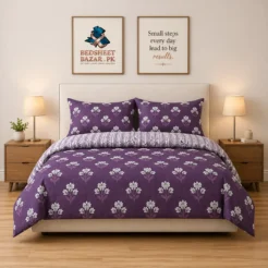 Luxury Purple White Motif Printed Bedsheet Design