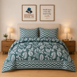 Luxury Teal Chevron Geometric Printed Bedsheet Design