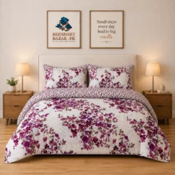 Luxury White Magenta Floral Printed Bedsheet Design
